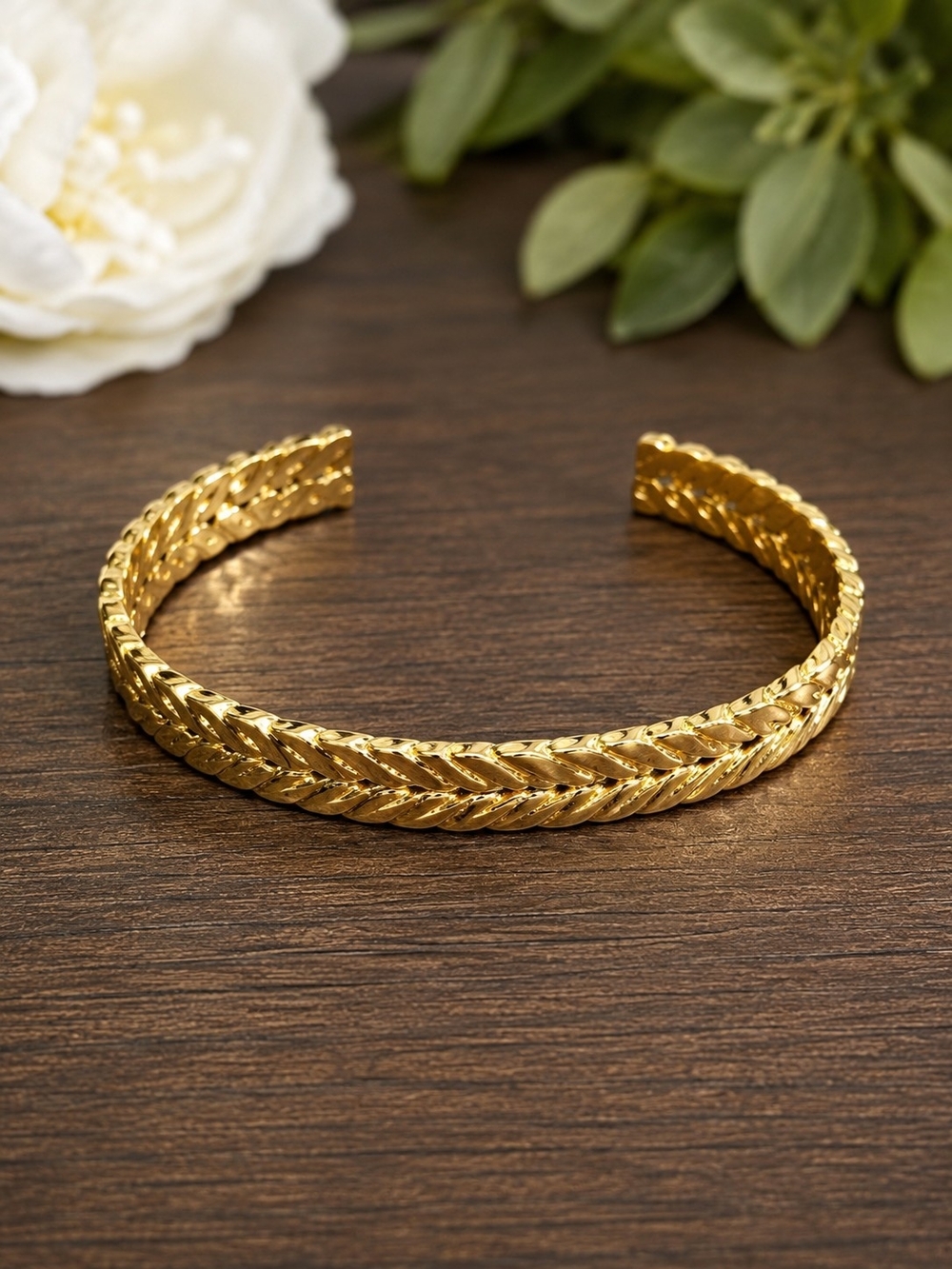 Gold Tone Braided Open Cuff Bracelet